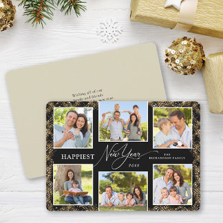 Cartes Pour Fêtes Annuelles New Year 6 Photos Message Faux Glitter