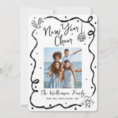 Cartes Pour Fêtes Annuelles New Year Cheer 5 Photo Black White Hand Drawn Fun (Devant)