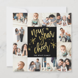 Cartes Pour Fêtes Annuelles New Years Gold Foil Seamless 12 Photo Card
