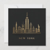 Cartes Pour Fêtes Annuelles New York Skyline Gold Line Art (Devant)