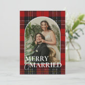 Cartes Pour Fêtes Annuelles Newlyweds Rustic Modern Plaid Tartan Red (Debout devant)