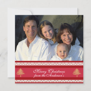 Cartes Pour Fêtes Annuelles Newsletter on Back Red Damask Christmas Card