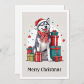 Cartes Pour Fêtes Annuelles Nice mignon Sibérien Husky Santa Claus Chien de No (Devant / Derrière)