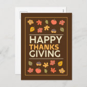 Cartes Pour Fêtes Annuelles Nice Thanksgiving avec citrouille et Feuille autom (Devant / Derrière)