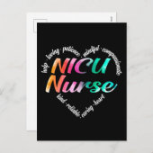 Cartes Pour Fêtes Annuelles NICU Infirmière Coeur Mot Cloud Aquarelle Arc-en-c (Devant / Derrière)