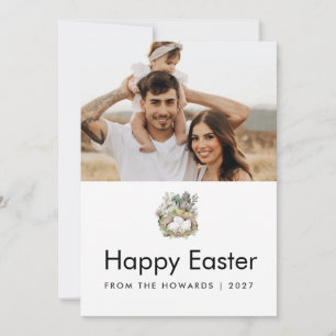 Cartes Pour Fêtes Annuelles Nid de Pâques familial en aquarelle botanique douc