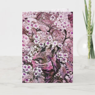 CARTES POUR FÊTES ANNUELLES NID D'OISEAU, ARBRE AUX FLEURS BLANCHES ROUGES ET