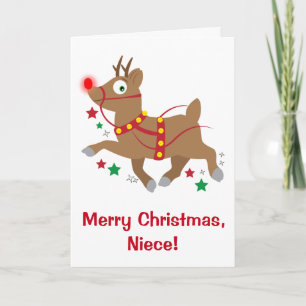 Cartes Pour Fêtes Annuelles Niece Christmas with Red-Nosed Reindeer