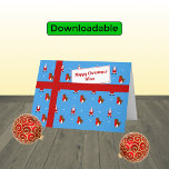 Cartes Pour Fêtes Annuelles Niece jolie parcelle de Noël bleu<br><div class="desc">Une carte mignonne pour votre nièce dans le style d'une parcelle de Noël attachée avec un ruban rouge. Le design comprend un arrière - plan bleu clair avec des robins, des silhouettes de santa claus et des flocons de neige éparpillés. L'accueil est "Bonne nièce de Noël", écrit sur le "tag...</div>