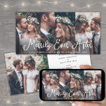 Cartes Pour Fêtes Annuelles N'Importe Quel Texte 4 Photo Merveilleusement Aprè<br><div class="desc">Envoyez des voeux de vacances joyeuses comme un nouveau Mr. & Mme ! Célébrez votre premier Noël marié et partagez quatre de vos photos mariages préférées avec un élégant collage photo personnalisé "Merrily Ever After" carte de vacances. Tout le texte sur ce modèle est simple à personnaliser pour inclure n'importe...</div>