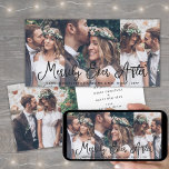 Cartes Pour Fêtes Annuelles N'Importe Quel Texte 4 Photo Merveilleusement Aprè<br><div class="desc">Envoyez des voeux de vacances joyeuses comme un nouveau Mr. & Mme ! Célébrez votre premier Noël marié et partagez quatre de vos photos mariages préférées avec un élégant collage photo personnalisé "Merrily Ever After" carte de vacances. Tout le texte sur ce modèle est simple à personnaliser pour inclure n'importe...</div>