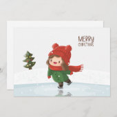 Cartes Pour Fêtes Annuelles Niña patinando sobre hielo en Navidad (Devant / Derrière)