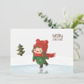 Cartes Pour Fêtes Annuelles Niña patinando sobre hielo en Navidad (Debout devant)