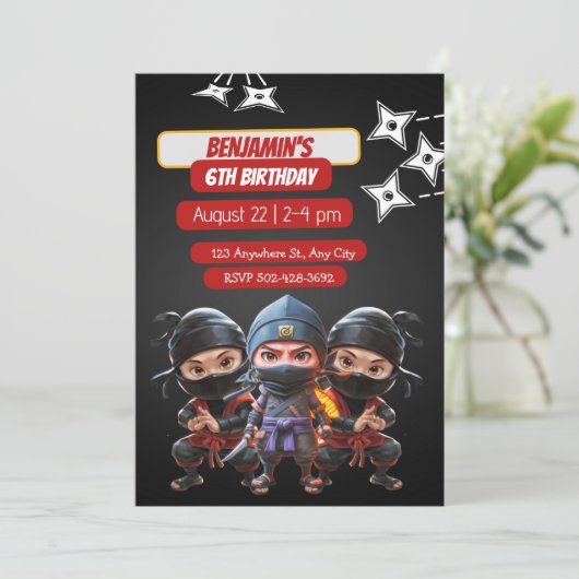 Cartes Pour Fêtes Annuelles Ninja Anniversaire Bash : Fun & Stealth Party Invi (Debout devant)
