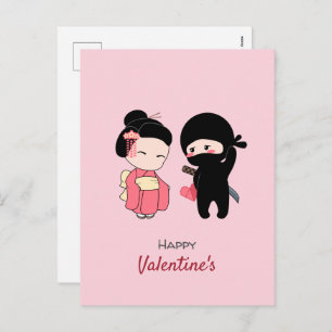 Cartes Pour Fêtes Annuelles Ninja et Geisha : Bonne Saint Valentin en rose