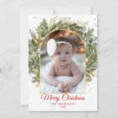 Cartes Pour Fêtes Annuelles Noël 1 Photo Aquarelle Botanique Élégant (Devant)