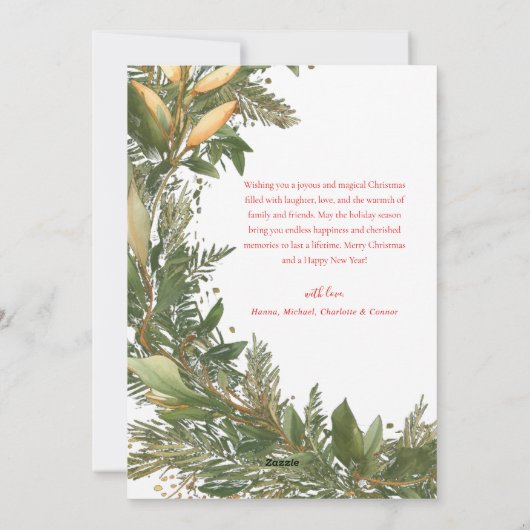Cartes Pour Fêtes Annuelles Noël 1 Photo Aquarelle Botanique Élégant (Dos)