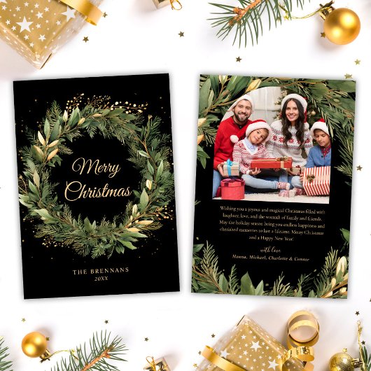 Cartes Pour Fêtes Annuelles Noël 1 Photo Aquarelle Botanique Élégant