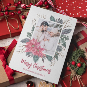 Cartes Pour Fêtes Annuelles Noël 1 photo aquarelle poinsettia botanique