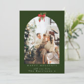 Cartes Pour Fêtes Annuelles Noël 1 Photo Arc de feuillage Bow rouge (Debout devant)