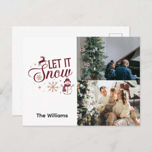 Cartes Pour Fêtes Annuelles Noël 2 Photo Let It Snow Reindeder Snowman (Devant / Derrière)