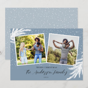 Cartes Pour Fêtes Annuelles Noël 2 Photos Script Neige Bleu