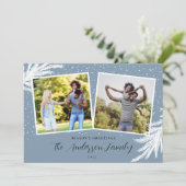 Cartes Pour Fêtes Annuelles Noël 2 Photos Script Neige Bleu (Debout devant)