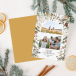Cartes Pour Fêtes Annuelles Noël 3 arche photo aquarelle couleur botanique flo<br><div class="desc">Mery Noël moderne élégante aquarelle séchée botanique floral teintes muettes arc de vacances 3 photo carte de Noël. Arrière jaune moutarde.</div>