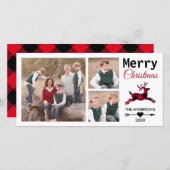 Cartes Pour Fêtes Annuelles Noël 3 Famille Photo Red Plaid Reinder (Devant / Derrière)