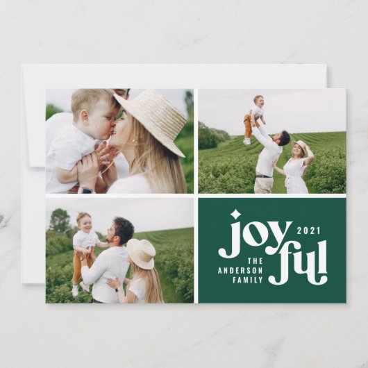 Cartes Pour Fêtes Annuelles Noël 3 photo moderne typographie verte (Devant)