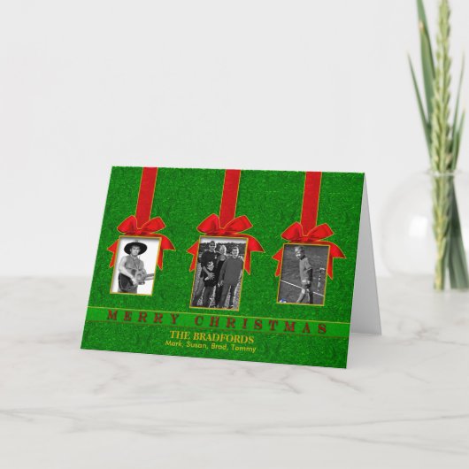 CARTES POUR FÊTES ANNUELLES NOËL - 3 PHOTOS - PRÉSENTS (Devant)