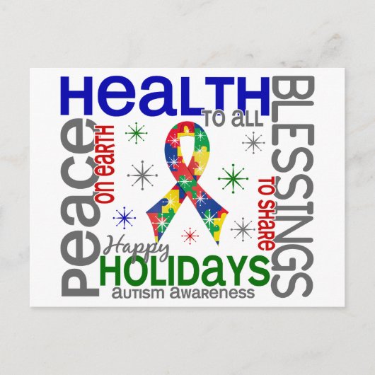 Cartes Pour Fêtes Annuelles Noël 4 Autisme Snowflakes (Devant)