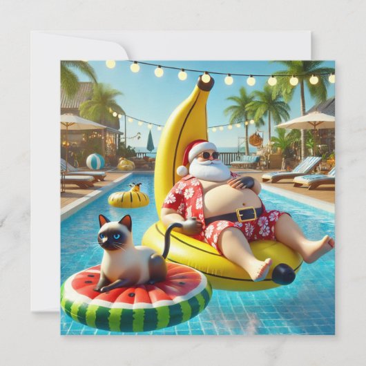 Cartes Pour Fêtes Annuelles Noël à Jully Pool Party avec chat dans la piscine (Devant)