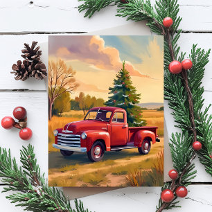 Cartes Pour Fêtes Annuelles Noël à la campagne   Sapin de Noël du camion rouge
