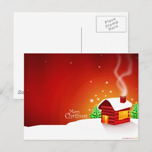 Cartes Pour Fêtes Annuelles Noël à la Maison Rouge (Devant / Derrière)