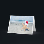 Cartes Pour Fêtes Annuelles Noël à la plage<br><div class="desc">Étoiles de mer utilisant un casquette de père Noël en Californie du sud ensoleillée</div>
