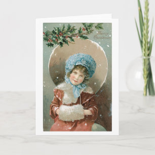 Cartes Pour Fêtes Annuelles Noël à l'ancienne, fille