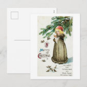 Cartes Pour Fêtes Annuelles Noël à l'ancienne, Fille aux oiseaux (Devant / Derrière)