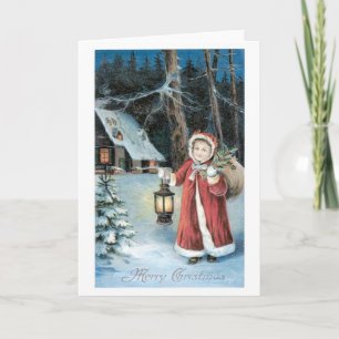 Cartes Pour Fêtes Annuelles Noël à l'ancienne, fille Père Noël