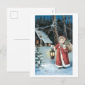 Cartes Pour Fêtes Annuelles Noël à l'ancienne, fille Père Noël (Devant / Derrière)