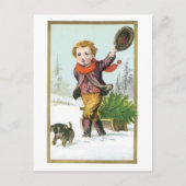Cartes Pour Fêtes Annuelles Noël à l'ancienne, Garçon avec chiot (Devant)