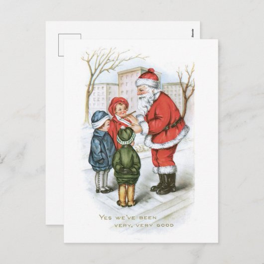 Cartes Pour Fêtes Annuelles Noël à l'ancienne, Père Noël avec enfants (Devant / Derrière)