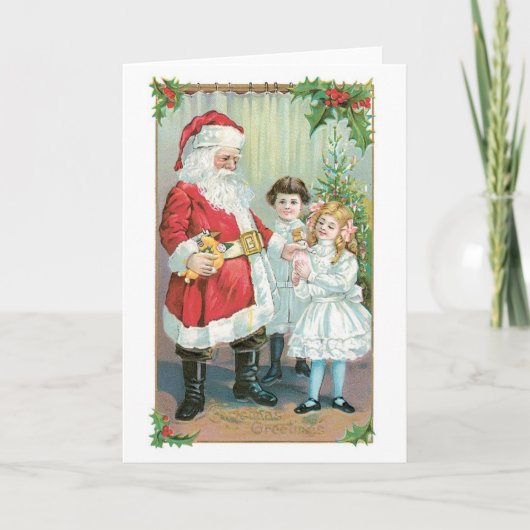 Cartes Pour Fêtes Annuelles Noël à l'ancienne, Père Noël avec filles (Devant)