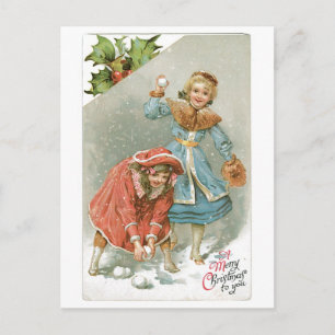 Cartes Pour Fêtes Annuelles Noël à l'ancienne, Snowball fight