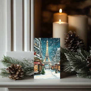 Cartes Pour Fêtes Annuelles Noël à Paris : Nuit Tour Eiffel enneigée