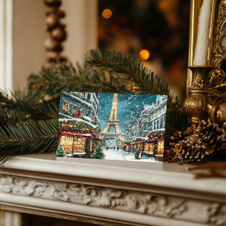 Cartes Pour Fêtes Annuelles Noël à Paris : Nuit Tour Eiffel enneigée