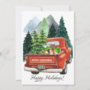 Cartes Pour Fêtes Annuelles Noël Allemand Berger & Camion Vintage Art
