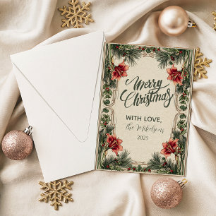 Cartes Pour Fêtes Annuelles Noël Amaryllis et Houx Vintage