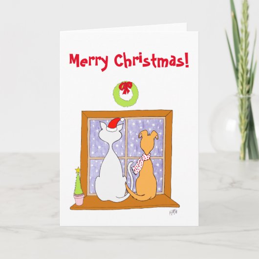 Cartes Pour Fêtes Annuelles Noël : Amis (chat et chien) (Devant)
