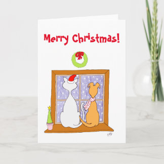Cartes Pour Fêtes Annuelles Noël : Amis (chat et chien)